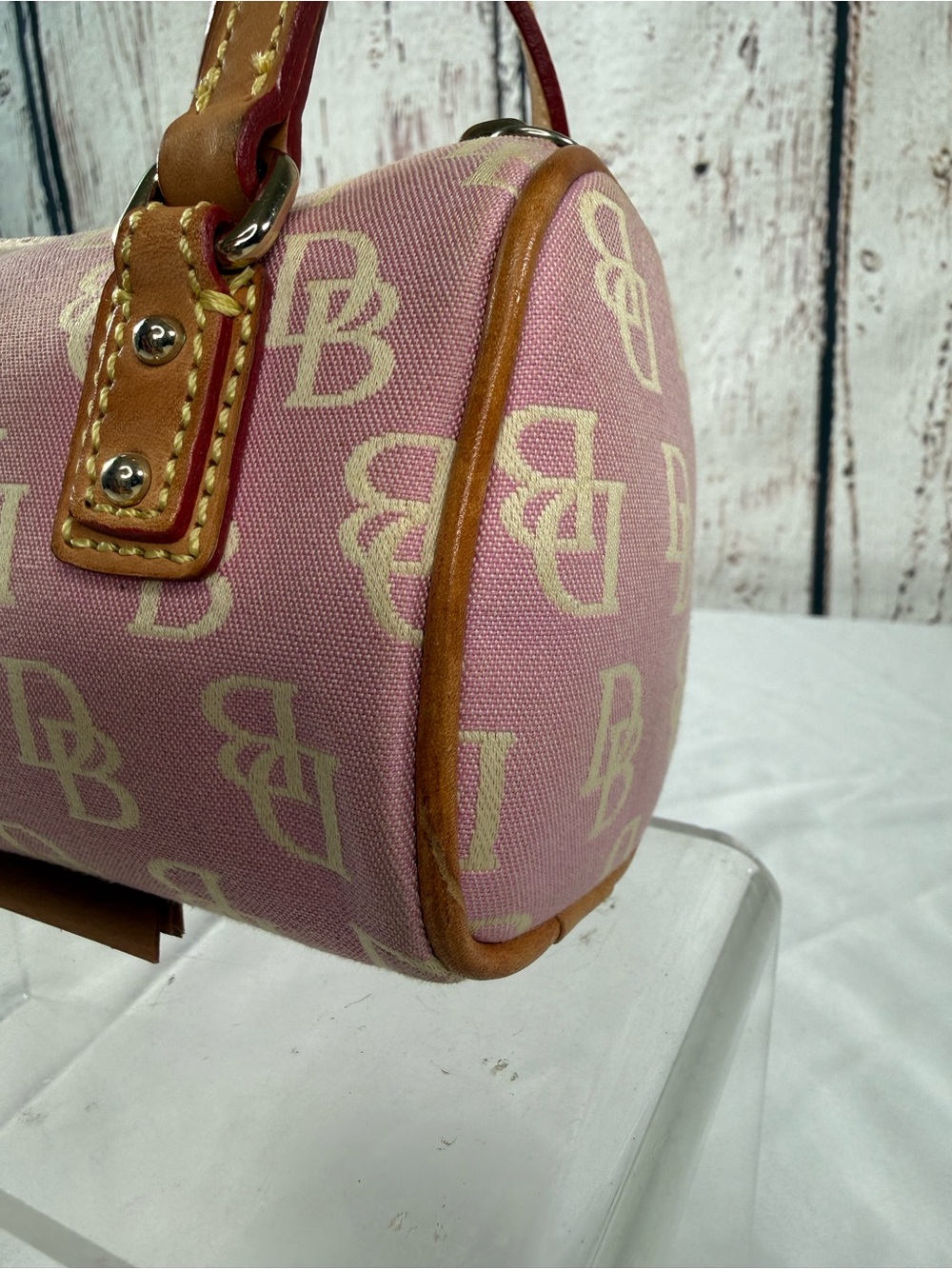 Vintage Dooney & Bourke Y2K Pink Mini Monogram Canvas Barrel Bag Purse - Picture 6 of 16